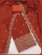 Lucknowi Embroidered Vichitra Silk Unstitched Dress Material 