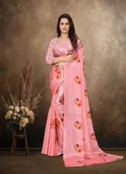 Art Silk Printed Saree for Women, Peach 