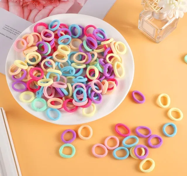 100 Pcs Multicolor Pastel Mini Hair Elastics or Rubber Bands for Kids