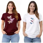 Cotton Blend T-shirt for Women, White & Maroon, Pack of 2 