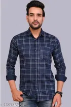 Cotton Blend Checked Shirt for Men, Blue 