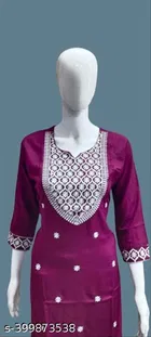 Rayon Slub Embroidered Kurti for Women 