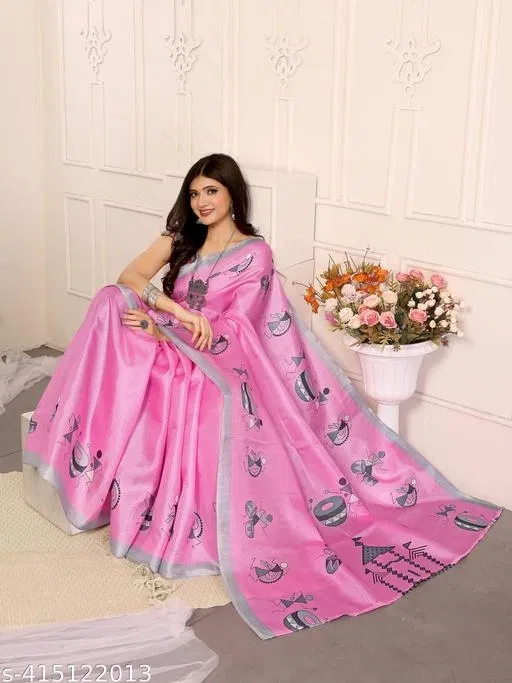Art Silk Printed Saree for Women, Pink (6.3 m)