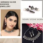 Copper Kempu Stone Choker Necklace with Earrings for Women 