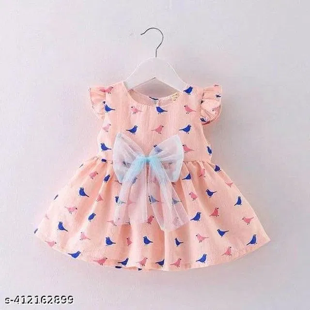 Cotton Frock for Girls (Peach, 12-18 Months)
