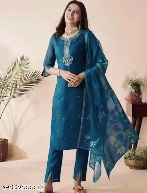 Kurta Set for Women (Blue, S)
