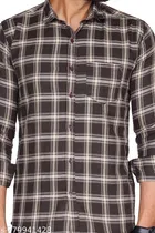 Cotton Blend Checked Shirt for Men, Brown 