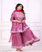 Rayon Printed Kurta with Sharara & Dupatta for Women 