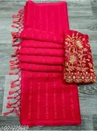 Georgette Solid Saree for Women, Pink 