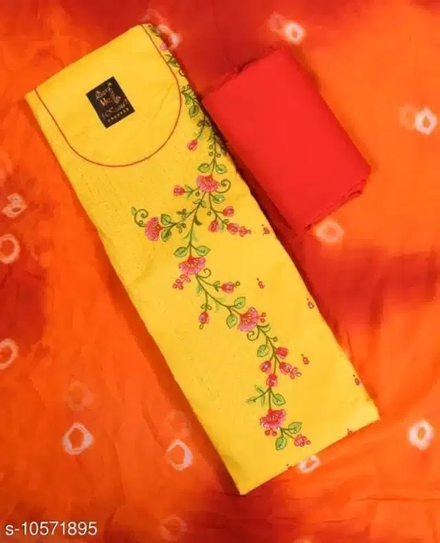 Cotton Unstitched Suit Fabric for Women (Yellow, Set of 1)