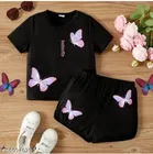 Hosiery Cotton Printed Clothing Set for Kids, Black 