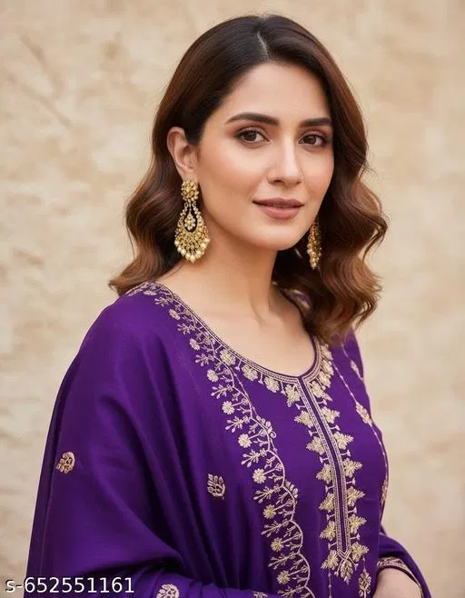 Embroidered Punjabi/All Over Suits Semi-Stitched Suits (Lavender, 5.85 meter for Women (S)