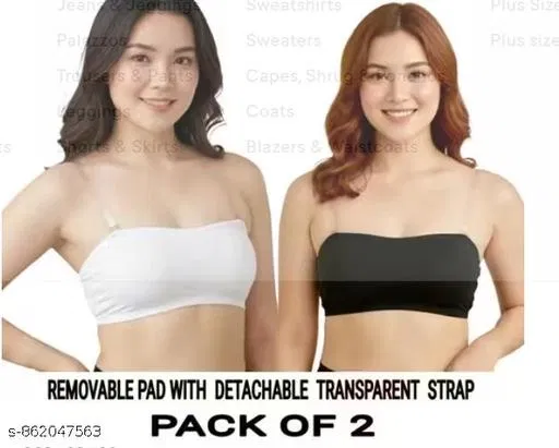 Bandeau Bra for Women, Pack of 2 (Black, 32B)