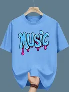 Polyester Printed Half Sleeves T-Shirts For Men, Light Blue 