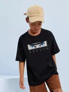 Round Neck Printed T-Shirt for Boys (Black, 6-7 Years)
