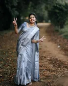 Litchi Silk Zari Woven Saree for Women, Grey 