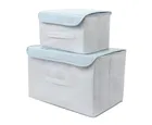 Storage Basket, Box, Bins & Non-Woven Wardrobe Closet Organizer Foldable Drawer Rectangular Stackable Box/Bins with Lid & Handle, Grey,Set of 2