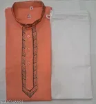 Cotton Solid Kurta Set for Men, Orange 