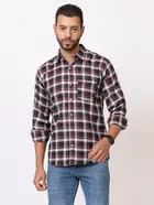 Cotton Blend Checkered Shirt for Men, Maroon 