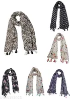 Poly Chiffon Printed Scarves for Women, Multicolor, Pack of 6