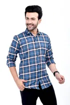 Cotton Blend Checked Shirt for Men, Blue 