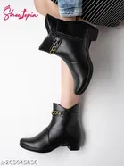 Shoetopia Solid Synthetic Heeled Boots Black 