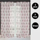 Sheer Floral Branches Printed Red Door Curtain 7ft Combo (Pack of 2)