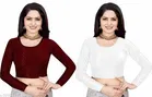 Lycra Ready Made Blouse for Women, Maroon & White, Pack of 2 