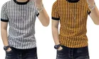 Round Neck Printed T-Shirt for Men (White & Mustard, S) (Pack of 2)