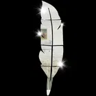 Mirror Sticker Silver Feather Shape for Home 1pc