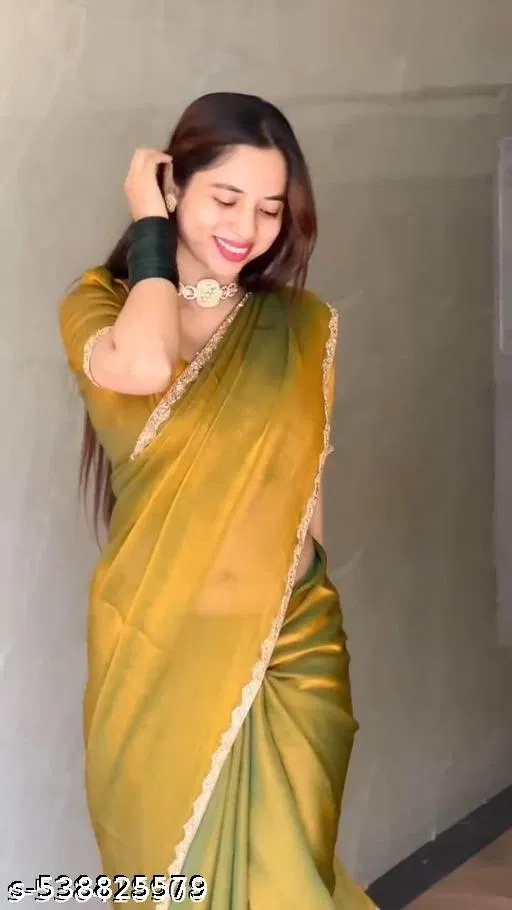 Georgette Embroidered Saree For Women, Yellow