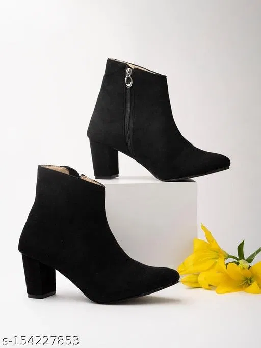 Shoetopia Solid Suede Mid-Top Boots Black (5)