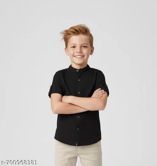 Solid Cotton Blend Short Sleeve Polo for Boys (Black, 12-13 Years)