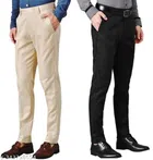 Polycotton Formal Pant for Men (Black & Cream, 28) (Pack of 2)