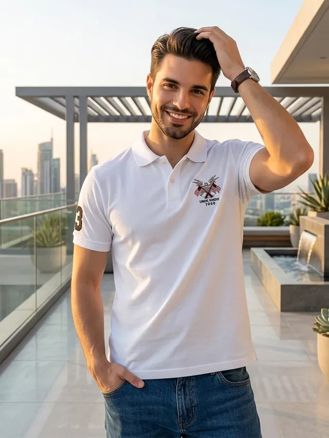 Embroidered Polo T-shirt for Men (White, XL)