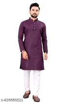 Stripe Show Button Mandarin Neck Kurta for Men 