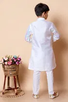 Dupion Silk Embellished Kurta with Payjama for Boys, White 