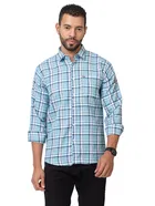 Cotton Blend Checkered Shirt for Men, Sky Blue 