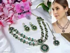 Mehandi Finish Golden Shadow Crystals 2 Layer Ethnic Partywear Necklace Set for Women 