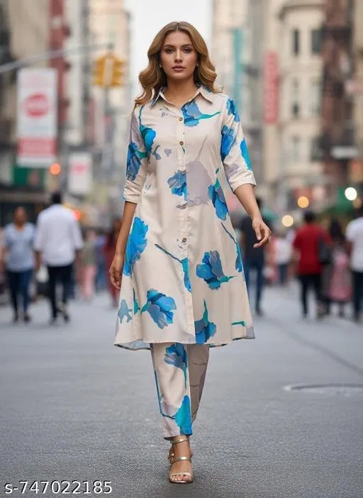 Floral Digital Printed Kurta and Pant Set for Women (Multicolor, XL)