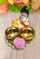 Metal Decoretive Pooja Thali, Multicolour Pack of 1