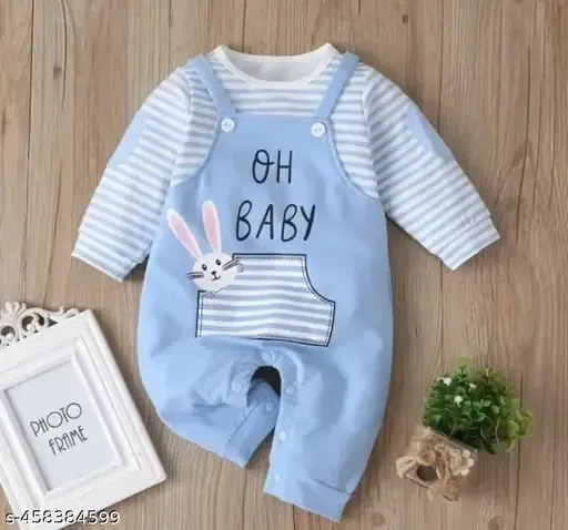 Cotton Printed Dungarees for Boys (Blue, 5-6 Years)