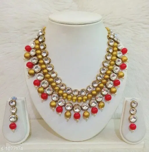 Women'S Copper Gold Plated Jewellery Set, Golden