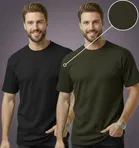 Polyester Round Neck T-shirt for Men, Multicolour, Pack of 2 