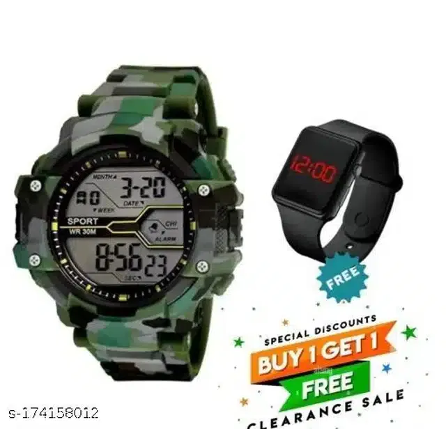 Sports with Digital Watch for Mens & Boys (Multicolor, Set of 2)
