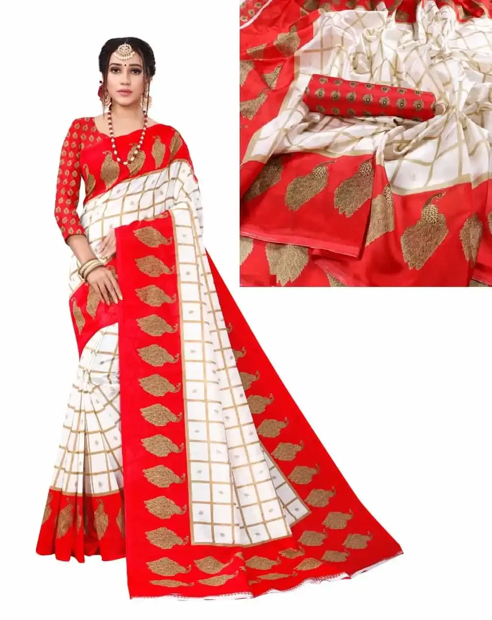 Kanooda Prints Fancy Women Mysore Art Silk Printed Saree (Red) (K-28)