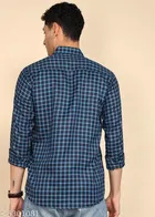 Cotton Blend Checked Shirts for Men, Blue 