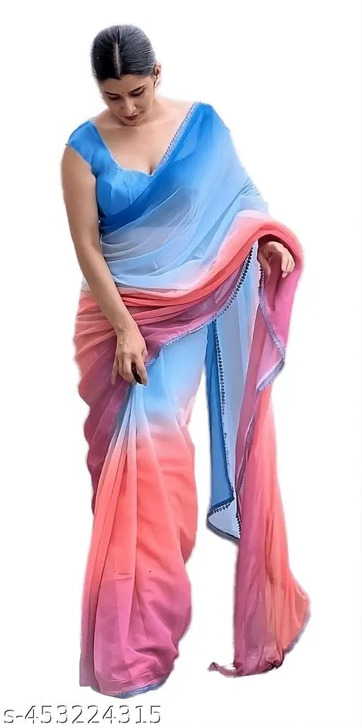Shaded Colour Block Georgette Saree for Women (Multicolor)