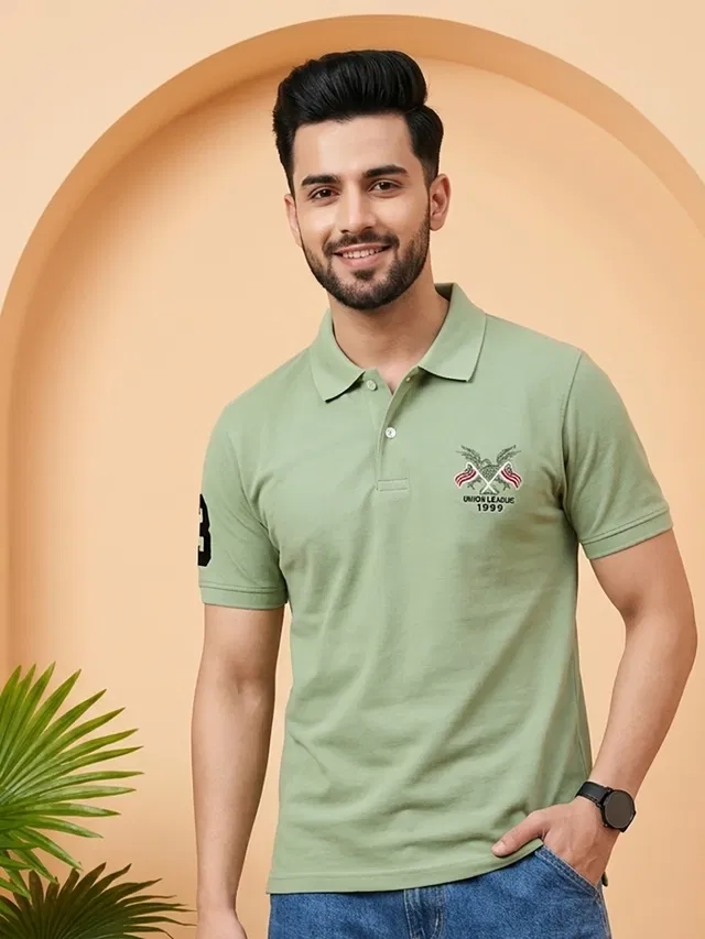 Embroidered Polo T-shirt for Men (Pista, XL)