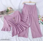 Polyester Solid Clothing Set for Girls, Pink 
